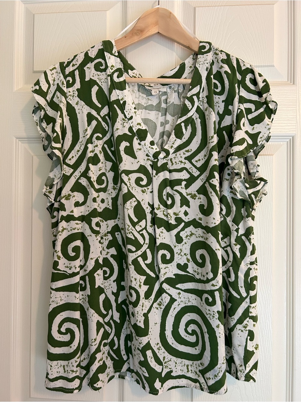 Haute Hippie Green and White Swirl Print V-Neck Blouse